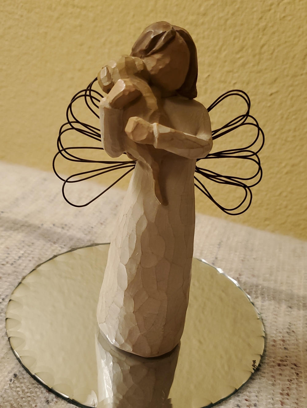 Willow TREE wooden Angel Figurine with Dog - Cream and Brown